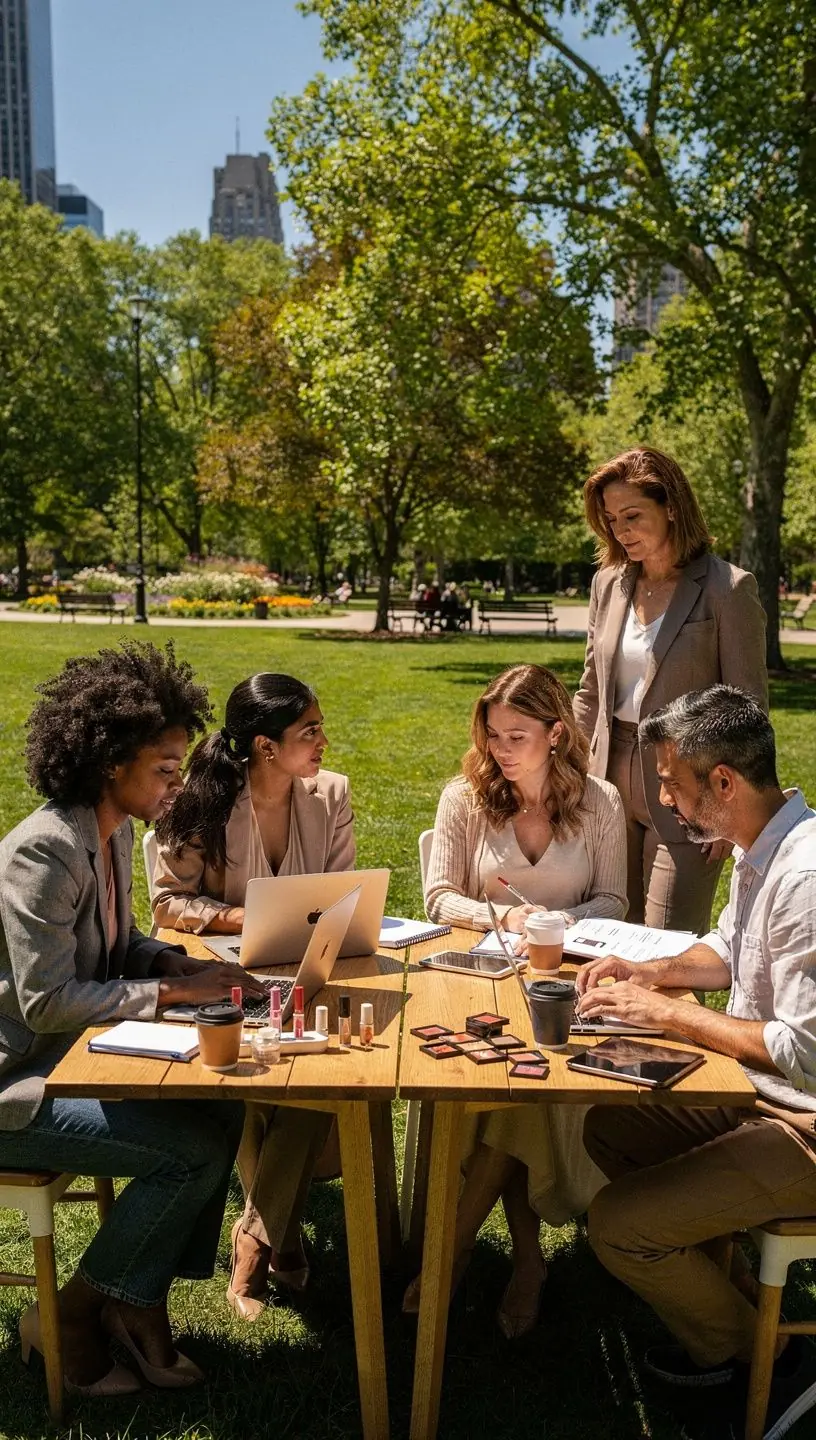 Uczestnicy kursu podczas zajęć praktycznych z przedłużania rzęs, korzystający z profesjonalnych narzędzi i produktów.