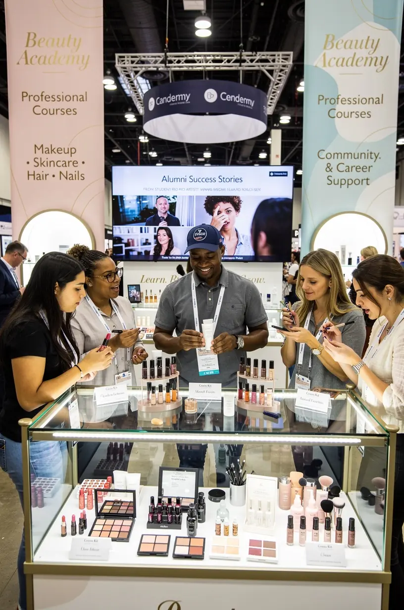 Zajęcia offline z technik pielęgnacji skóry w nowoczesnej sali szkoleniowej z wyposażeniem kosmetycznym.